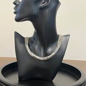 VTG Grunge Silver tone Mesh “Disco Dot” Statement NecklaceY2K / Industrial Chic